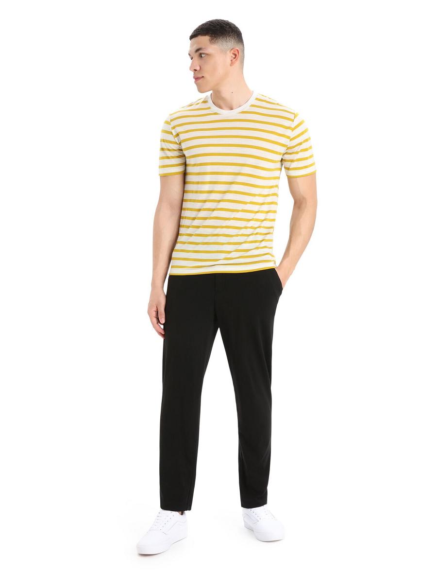 Ecru Heather / Silent Gold Men's Icebreaker Merino Drayden Short Sleeve Stripe T Shirts | USA 1185QMAZ